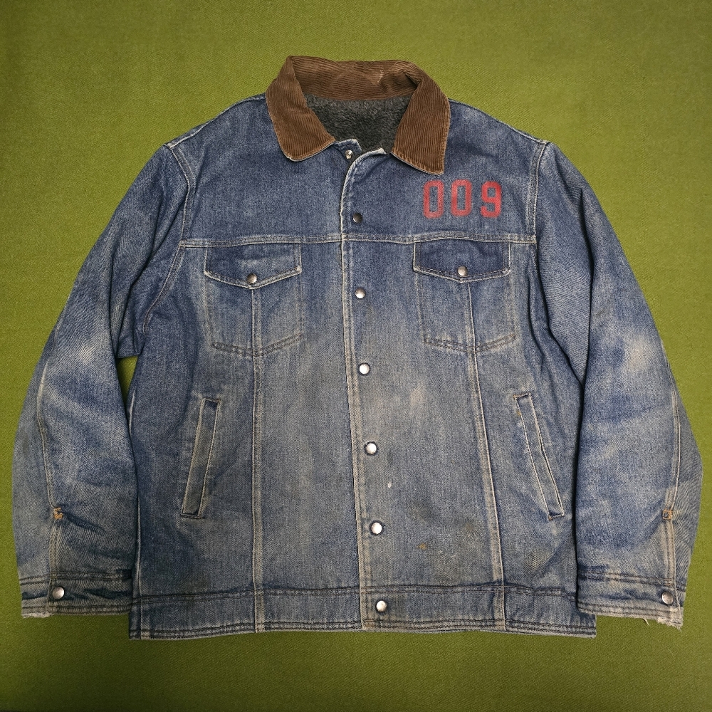 Vintage Men's Denim Sherpa Lined Jacket with Brown Collar